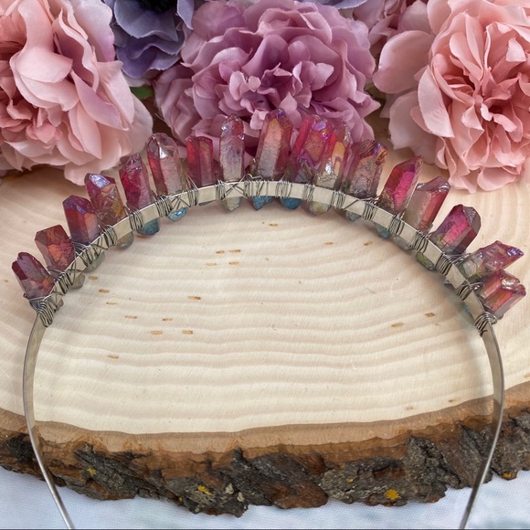 Raw Quartz Rainbow Crystal Headband Hair Jewelry - Picture 12 of 13